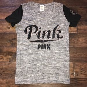 Victoria's Secret PINK Black Gray BLING Shirt (M)